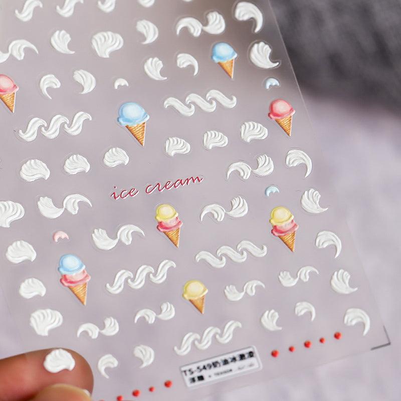 NailMAD Nail Art Stickers Adhesive Embossed Strawberry Icecream Sticker Decals TS547 - Nail MAD