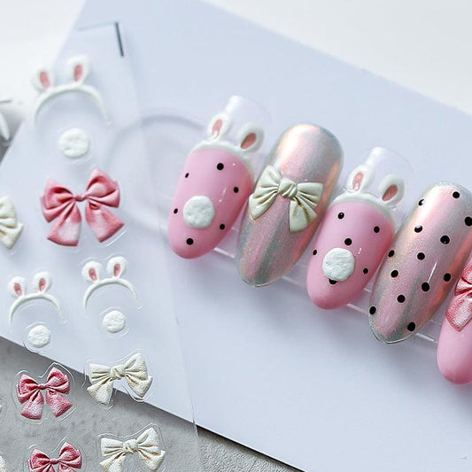 NailMAD Nail Art Stickers Adhesive Slider Bunny Ears Bow Embossed Sticker Decals TS1013 - Nail MAD