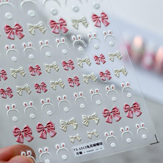 NailMAD Nail Art Stickers Adhesive Slider Bunny Ears Bow Embossed Sticker Decals TS1013 - Nail MAD