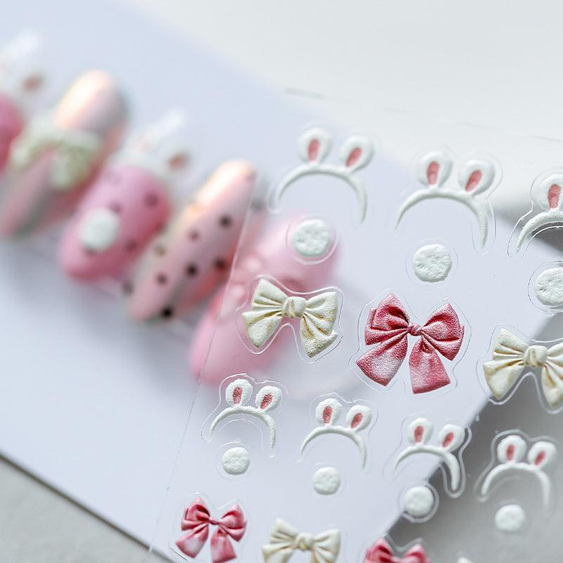 NailMAD Nail Art Stickers Adhesive Slider Bunny Ears Bow Embossed Sticker Decals TS1013 - Nail MAD