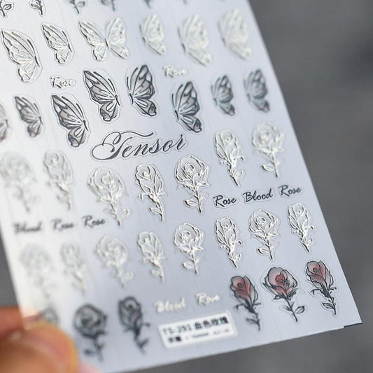 NailMAD Nail Art Stickers Adhesive Slider Butterfly Rose Embossed Sticker Decals TS291 - Nail MAD