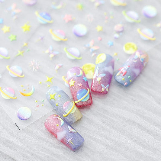 NailMAD Nail Art Stickers Adhesive Slider Crystal Planet Embossed Sticker Decals TS851 - Nail MAD