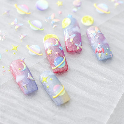 NailMAD Nail Art Stickers Adhesive Slider Crystal Planet Embossed Sticker Decals TS851 - Nail MAD