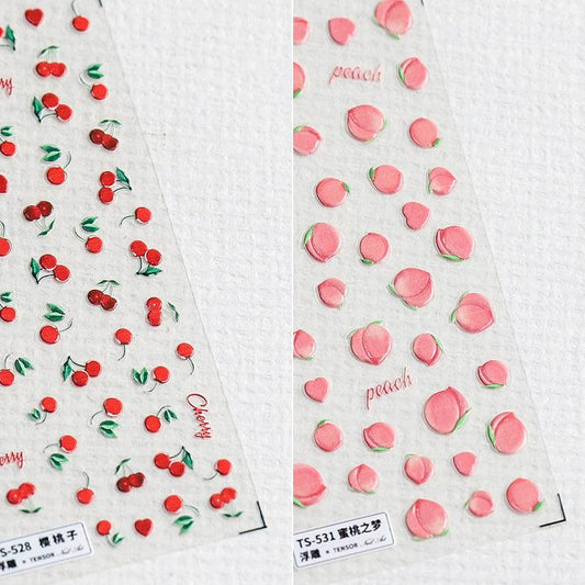 NailMAD Nail Art Stickers Adhesive Slider Peach Cherry Embossed Sticker Decals - Nail MAD