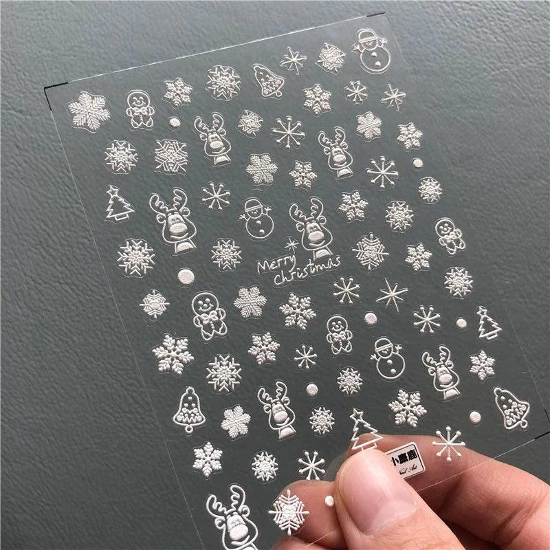 NailMAD Nail Art Stickers Adhesive Slider Snowflake Embossed Sticker Decals - Nail MAD