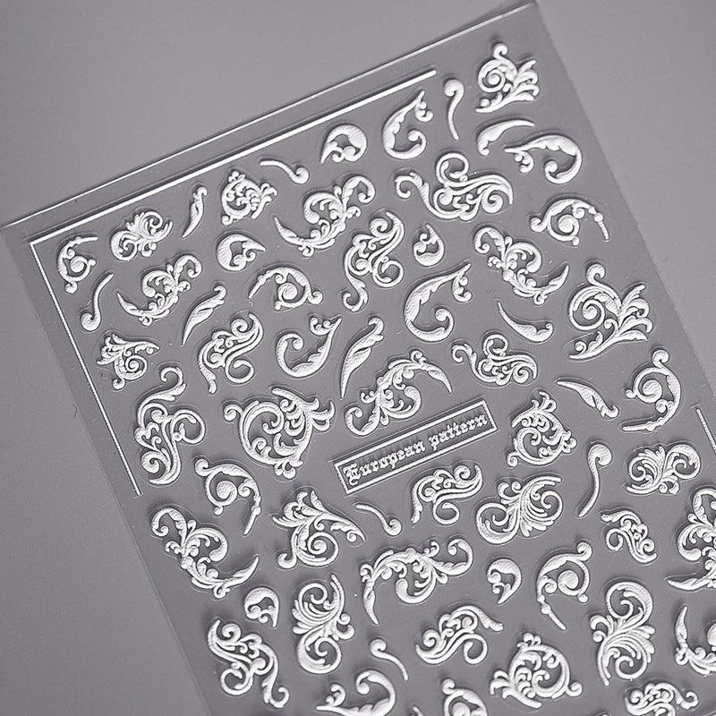 NailMAD Nail Art Stickers Adhesive Slider White Lace Feather Embossed Sticker Decals - Nail MAD