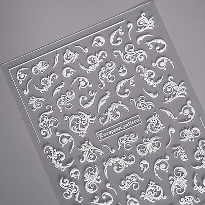 NailMAD Nail Art Stickers Adhesive Slider White Lace Feather Embossed Sticker Decals - Nail MAD
