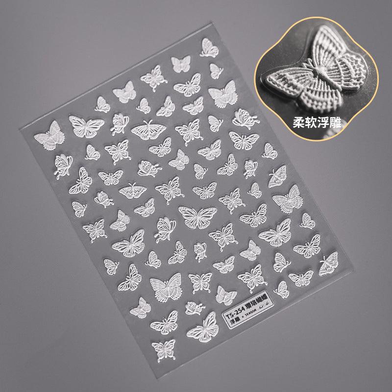 NailMAD Nail Art Stickers Adhesive Slider White Lace Feather Embossed Sticker Decals - Nail MAD
