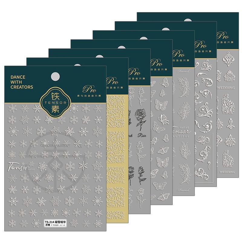 NailMAD Nail Art Stickers Adhesive Slider White Lace Feather Embossed Sticker Decals - Nail MAD