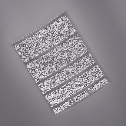 NailMAD Nail Art Stickers Adhesive Slider White Lace Feather Embossed Sticker Decals - Nail MAD