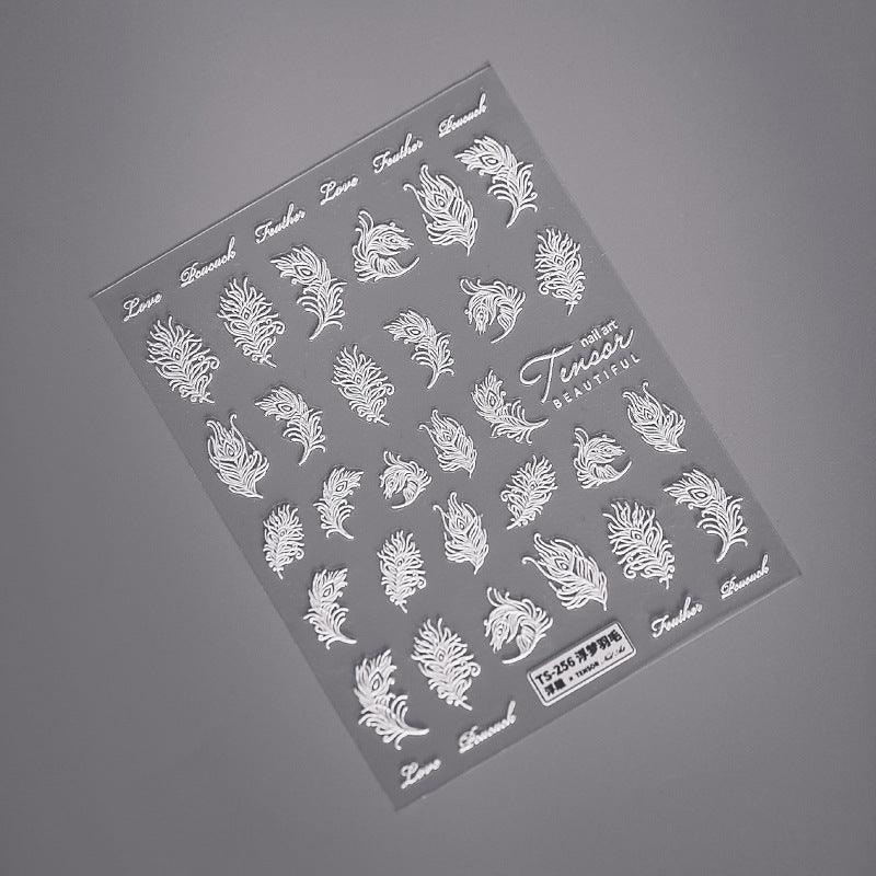 NailMAD Nail Art Stickers Adhesive Slider White Lace Feather Embossed Sticker Decals - Nail MAD