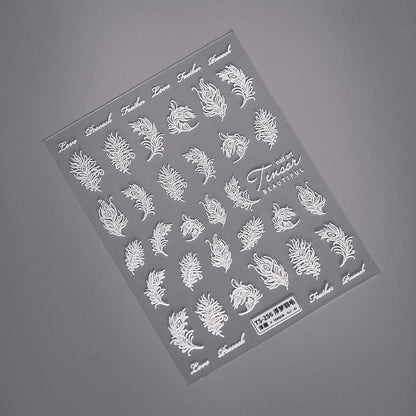 NailMAD Nail Art Stickers Adhesive Slider White Lace Feather Embossed Sticker Decals - Nail MAD