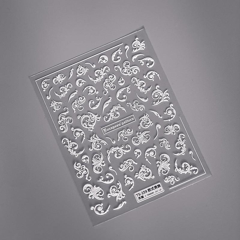 NailMAD Nail Art Stickers Adhesive Slider White Lace Feather Embossed Sticker Decals - Nail MAD