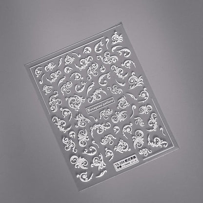 NailMAD Nail Art Stickers Adhesive Slider White Lace Feather Embossed Sticker Decals - Nail MAD