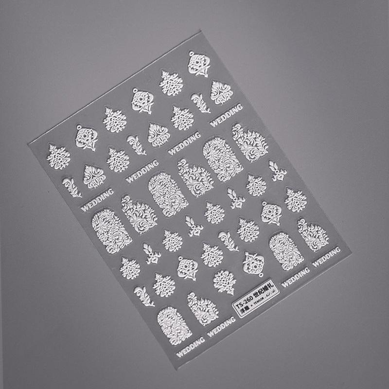 NailMAD Nail Art Stickers Adhesive Slider White Lace Feather Embossed Sticker Decals - Nail MAD
