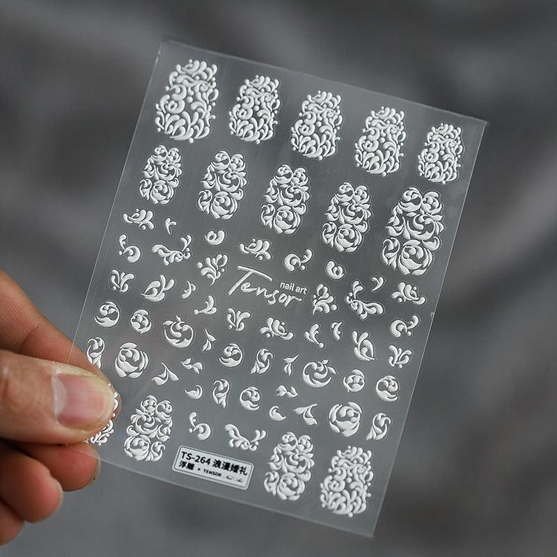NailMAD Nail Art Stickers Adhesive Slider White Lace Feather Embossed Sticker Decals - Nail MAD
