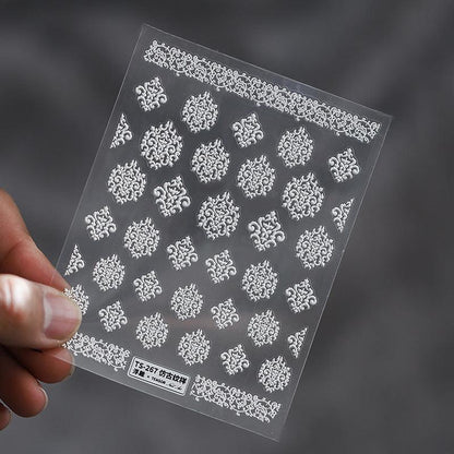 NailMAD Nail Art Stickers Adhesive Slider White Lace Feather Embossed Sticker Decals - Nail MAD