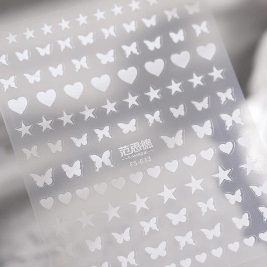 NailMAD Nail Art Stickers Adhesive Slider White Stars Butterfly Sticker Decals - Nail MAD