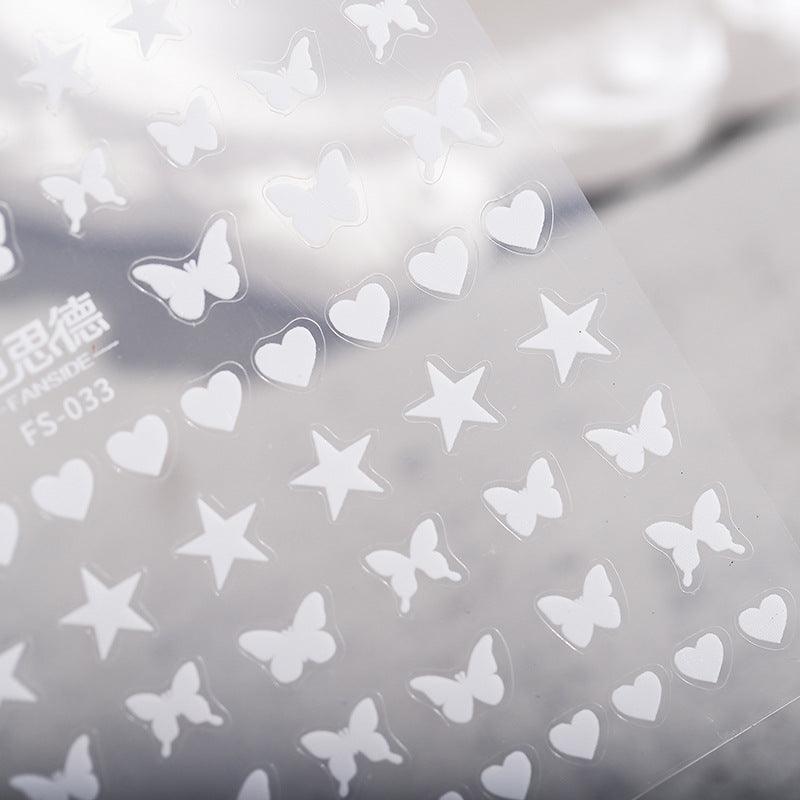 NailMAD Nail Art Stickers Adhesive Slider White Stars Butterfly Sticker Decals - Nail MAD