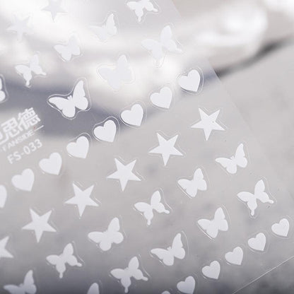 NailMAD Nail Art Stickers Adhesive Slider White Stars Butterfly Sticker Decals - Nail MAD