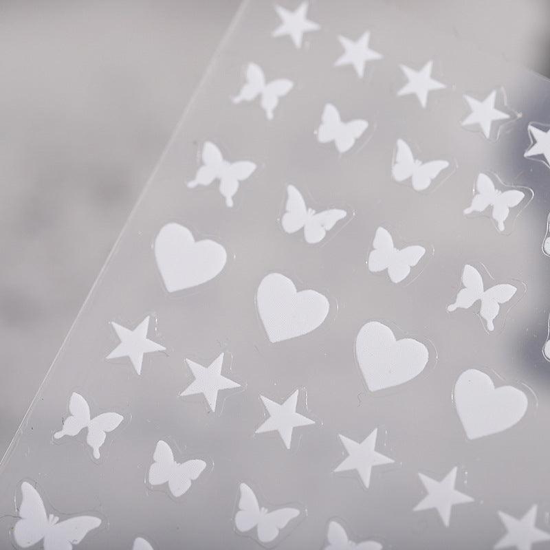 NailMAD Nail Art Stickers Adhesive Slider White Stars Butterfly Sticker Decals - Nail MAD
