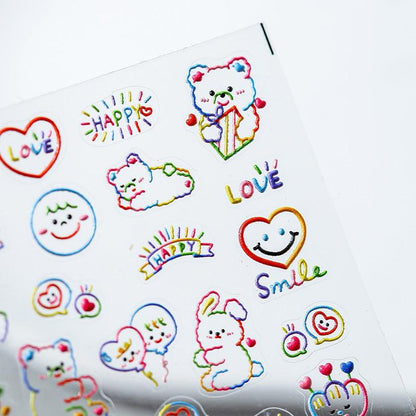 NailMAD Nail Art Stickers Adhesive  Embossed Bear Rainbow Sticker Decals TS1233 - Nail MAD