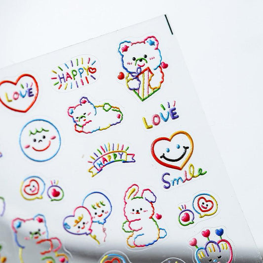 NailMAD Nail Art Stickers Adhesive  Embossed Bear Rainbow Sticker Decals TS1233 - Nail MAD