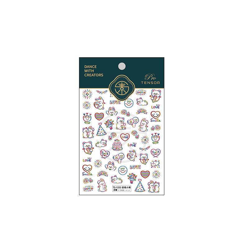 NailMAD Nail Art Stickers Adhesive  Embossed Bear Rainbow Sticker Decals TS1233 - Nail MAD