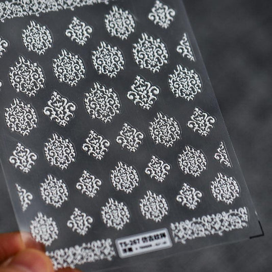 NailMAD Nail Art Stickers Adhesive  Embossed Damask Sticker Decals TS267 - Nail MAD