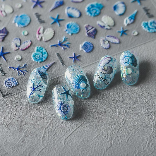 NailMAD Nail Art Stickers Adhesive  Embossed Shell Starfish Sticker Decals TS752 - Nail MAD