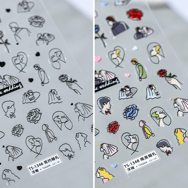 NailMAD Nail Art Stickers Adhesive  Embossed Wedding Brides Design Sticker Decals - Nail MAD