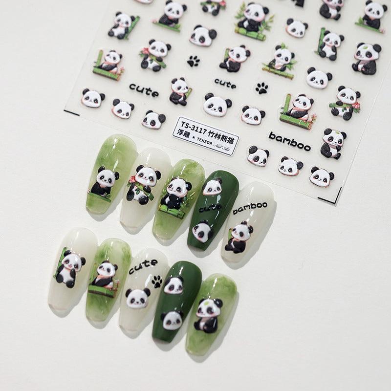 NailMAD Nail Art Stickers Adhesive s Embossed Bamboo Pandas Sticker Decals - Nail MAD
