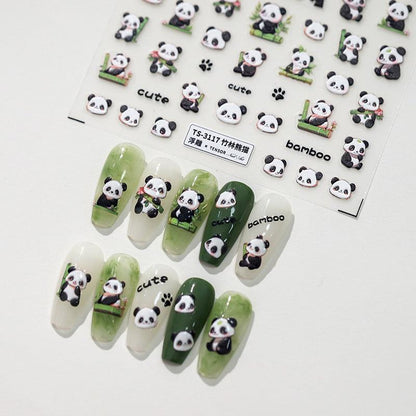 NailMAD Nail Art Stickers Adhesive s Embossed Bamboo Pandas Sticker Decals - Nail MAD