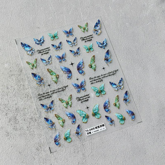 NailMAD Nail Art Stickers Adhesive s Embossed Blue Butterfly Sticker Decals TS2407 - Nail MAD