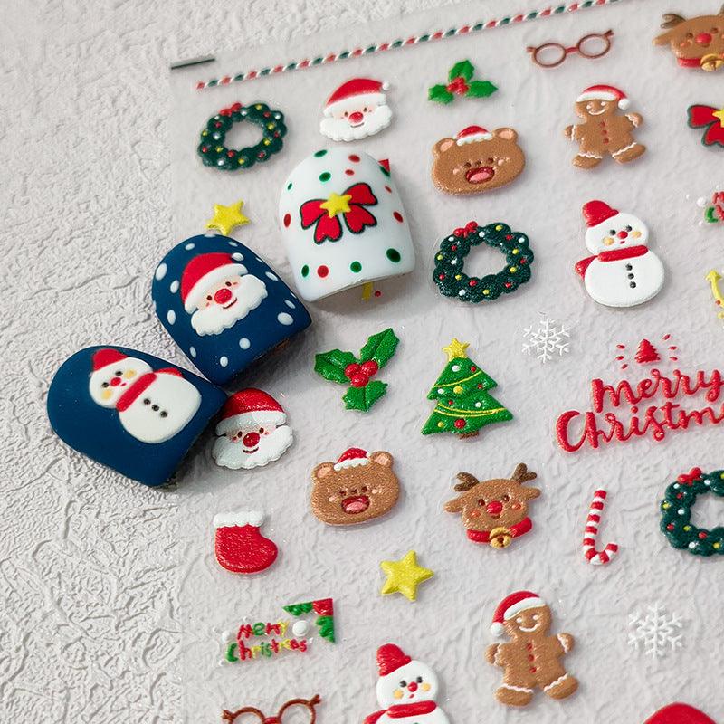 NailMAD Nail Art Stickers Adhesive s Embossed Christmas Santa Claus Snowman Sticker Decals - Nail MAD