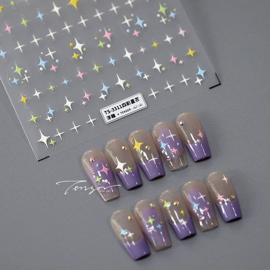 NailMAD Nail Art Stickers Adhesive s Embossed Colorful Stars TS3310 - Nail MAD