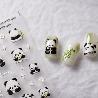 NailMAD Nail Art Stickers Adhesive s Embossed Panda Sticker Decals - Nail MAD