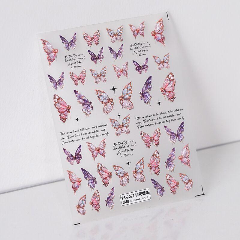 NailMAD Nail Art Stickers Adhesive s Embossed Pink Butterfly Sticker Decals TS2027 - Nail MAD