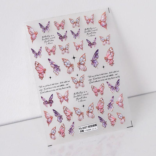 NailMAD Nail Art Stickers Adhesive s Embossed Pink Butterfly Sticker Decals TS2027 - Nail MAD