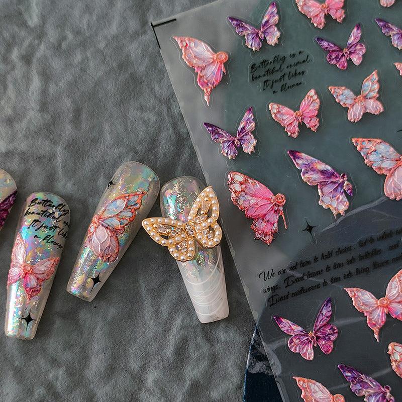 NailMAD Nail Art Stickers Adhesive s Embossed Pink Butterfly Sticker Decals TS2027 - Nail MAD