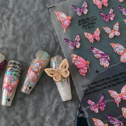 NailMAD Nail Art Stickers Adhesive s Embossed Pink Butterfly Sticker Decals TS2027 - Nail MAD