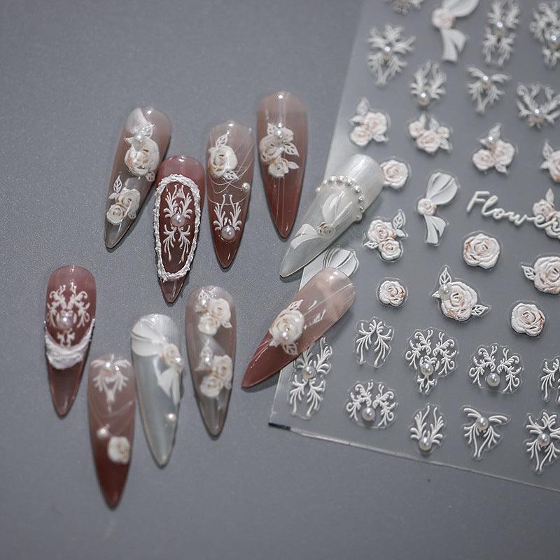 NailMAD Nail Art Stickers Adhesive s Embossed Rose Flowers Leaf Design - Nail MAD