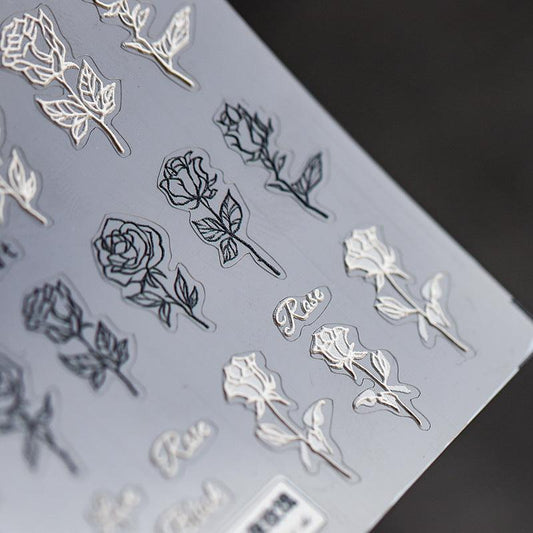 NailMAD Nail Art Stickers Adhesives Black White Rose Embossed Sticker Decals TS216 - Nail MAD