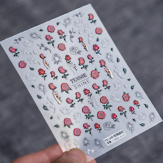NailMAD Nail Art Stickers Adhesives Red Blue Rose Sticker Decals - Nail MAD