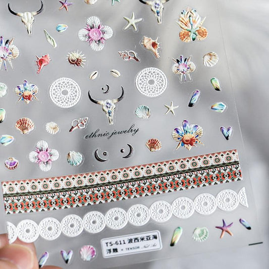 NailMAD Nail Art Stickers Adhesives Starfish Conch Embossed Sticker Decals TS611 - Nail MAD