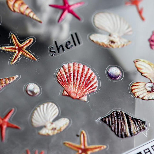 NailMAD Summer Sea Life Nail Art Stickers 5D Embossed Starfish Shell Sticker Decals TS667 - Nail MAD