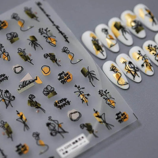 Nail Art Stickers Adhesive Slider Abstract Flower Leaf Branch Sticker Decals TS3204