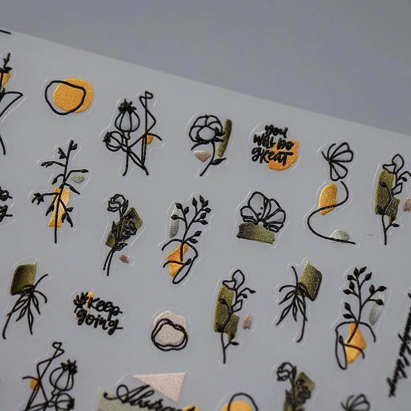 Nail Art Stickers Adhesive Slider Abstract Flower Leaf Branch Sticker Decals TS3204