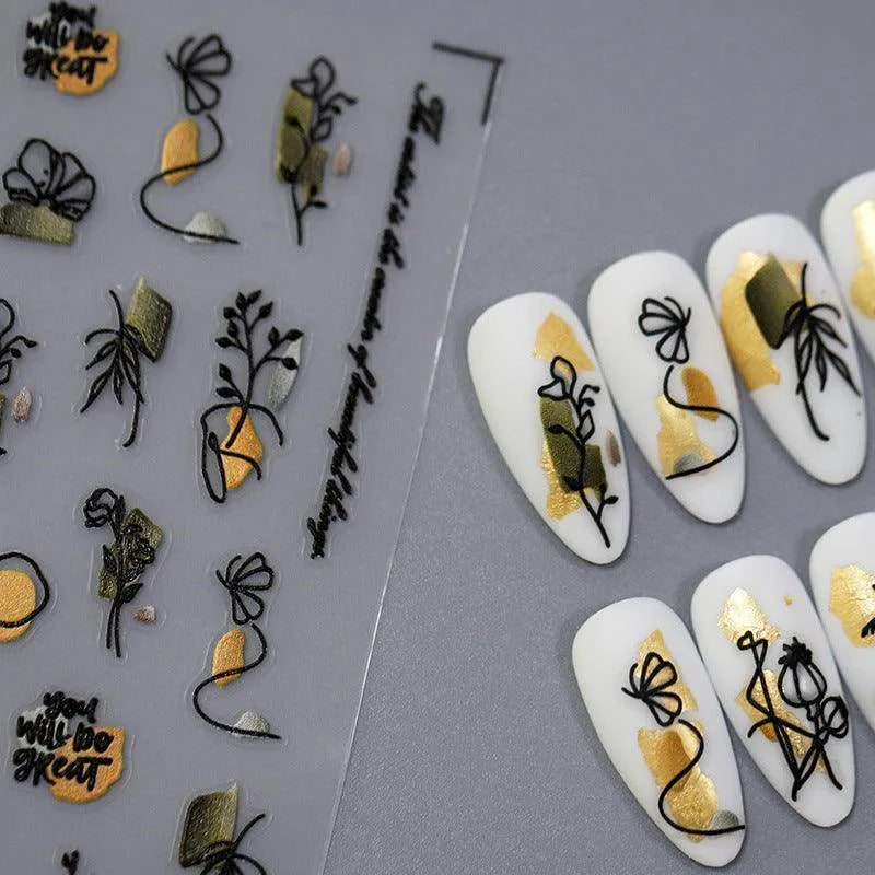 Nail Art Stickers Adhesive Slider Abstract Flower Leaf Branch Sticker Decals TS3204