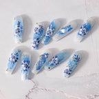 Nail Art Stickers Adhesive Slider Blue Flower Leaf Sticker Decals 